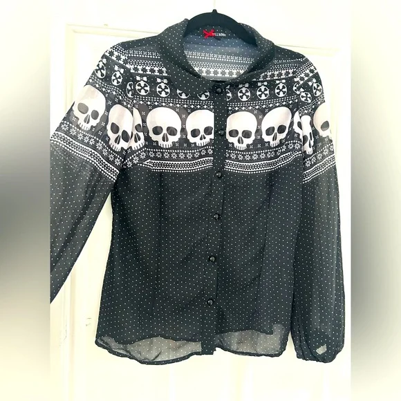 Hell Bunny Sheer Skull Ornament Button-Down - Picture 5 of 6